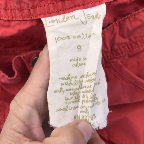 London Jean Womens Cargo Capri Pants 8 Red 100% Cotton Utility Casual Drawstring - Picture 3 of 11